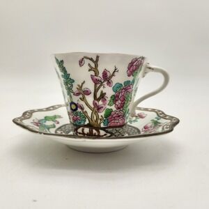 Coalport Indian Tree Demitasse Cup and Saucer Made in England Bone China Vintage